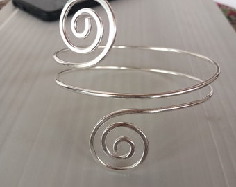 Gold Brass Upper Arm Cuff: Adjustable Ethnic Spiral Armlet