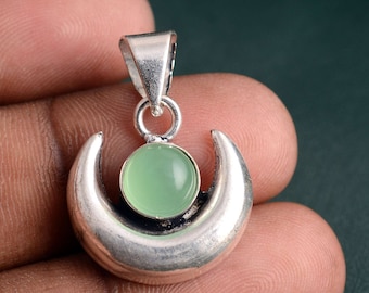 Chalcedony Crescent Moon Necklace: Witchy Boho Celestial Jewelry