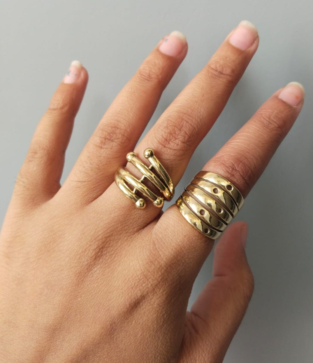 Horizontal Lines Ring, Shiny Brass Line Ring, Brass Wide