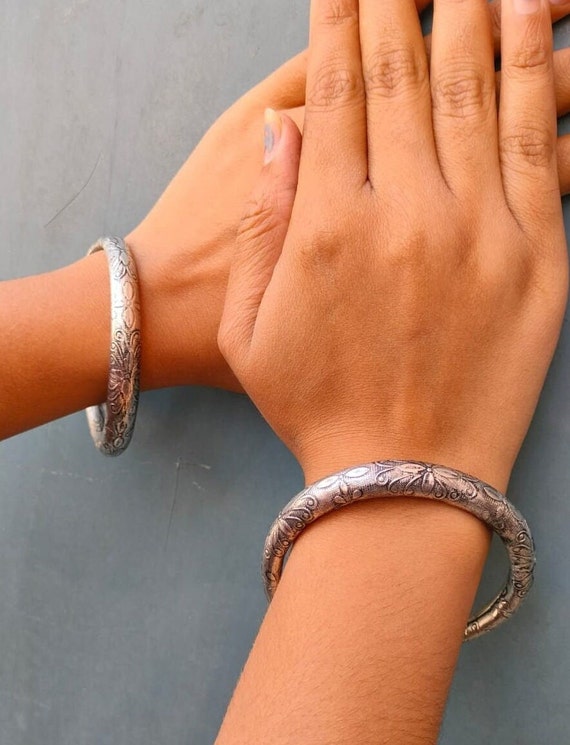 Oxidized Silver Openable Bangle/ Indian Kada/ Silver