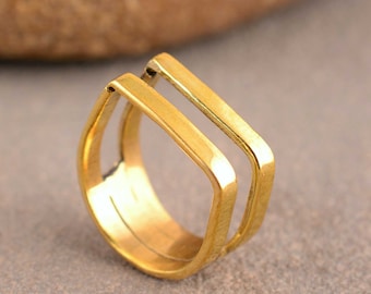 Brass Double Bar Ring: Modern Minimalist Geometric Statement