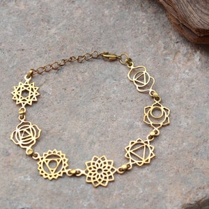 7 Chakras Brass Bracelet: Yoga Meditation Spiritual Healing