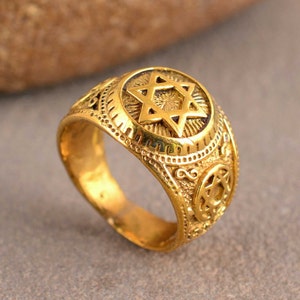 Brass Star of David Ring: Jewish Signet Ring, Protective Talisman