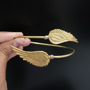 Gold Wing Brass Arm Cuff: Minimalist Upper Arm Band