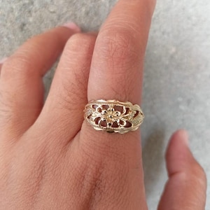 Gold Floral Filigree Ring: Handmade Brass Vintage Style