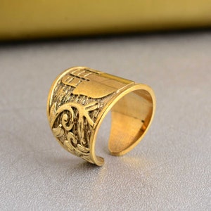 Gold Hamsa Ring: Adjustable Brass Boho Statement Ring