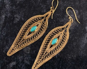 Brass Leaf Hoop Earrings: Natural Gold Wedding Jewelry