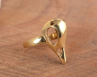 Gold Crow Skull Ring: Gothic Brass Raven Jewelry