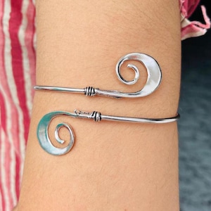 Upper Silver arm cuff arm band spiral handmade made of brass, jewelry