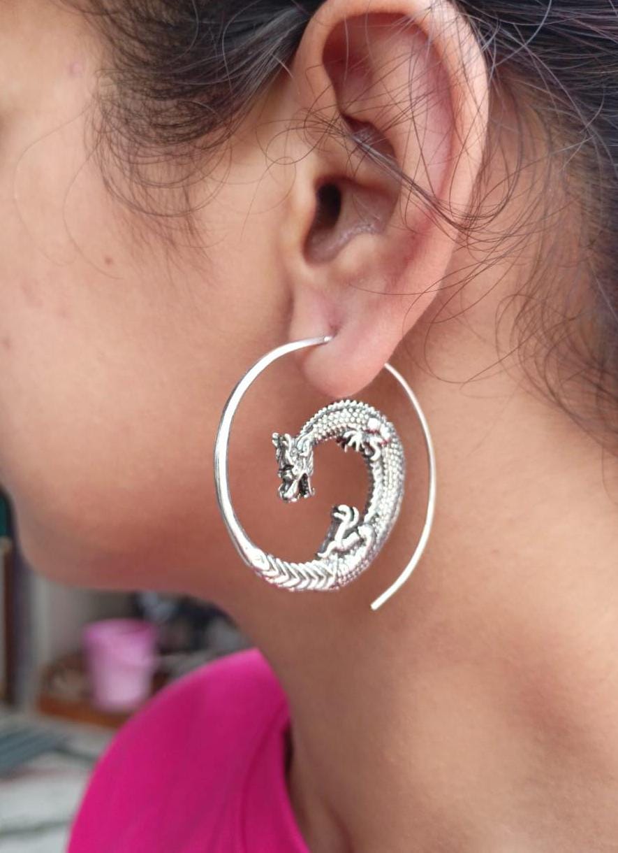 Dragon Hoop Earrings, Hoop Earrings, Dragon Hoops, Spiral