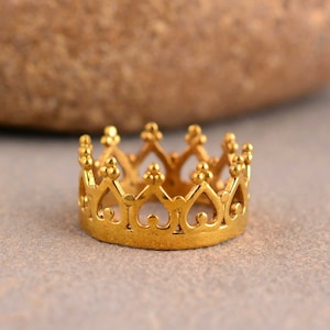 Gold Brass Crown Ring: Handmade Bohemian Princess Ring