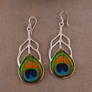 Peacock Feather Earrings: Handmade Brass Statement Jewelry