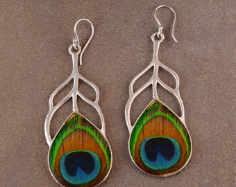 Peacock Feather Earrings: Handmade Brass Statement Jewelry