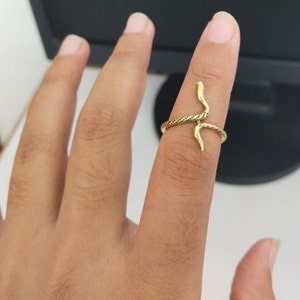 Gold Serpent Ring: Adjustable Brass Snake Ring