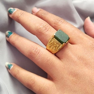 Natural Emerald Brass Ring: Handmade Bohemian Promise Ring