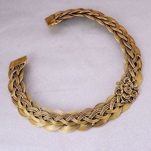 Braided Brass Torque Choker - Viking Tribal Necklace
