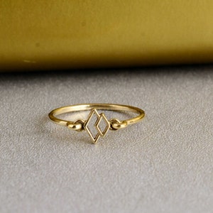 Dainty Brass Rhombus Ring: Geometric Minimalist Band