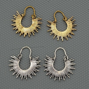 Gold Brass Sun Ray Hoop Earrings: Bohemian Stacking Jewelry