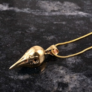 Brass Raven Skull Pendant: Gothic Viking Crow Necklace