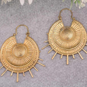 Gold Sun Big Hoop Earrings, Sun Hoop Earrings, Celestial Hoops, Bohemian Earrings, Minimal Earrings, Gift For Her, Spike Earrings