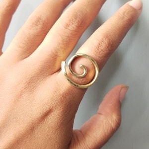Handmade Brass Spiral Ring: Dainty Boho Swirl Band