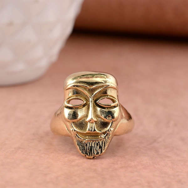 Gold Abstract Face Ring Human Face Ring Drama Theater Comedy Mask Ring Portrait Ring Ancient Greek Ring, Ring For Women and Men