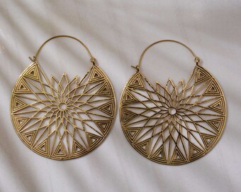 Brass Filigree Circle Earrings, Mandala Jewelry, Round Filigree Hoop Earrings, Big Statement Earring, Gift for her