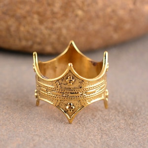 Golden Brass Crown Ring: Unisex Statement Ring