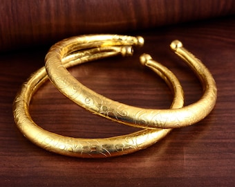 Gold Plated Kada Anklet Pair: Indian Cuff Anklets