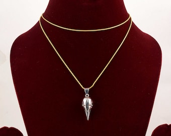 Minimalist Crow Skull Necklace: Silver Plated Gothic Pendant
