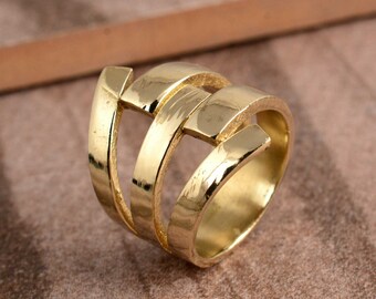 Handmade Brass Statement Ring, Boho Minimalist Bar Design, Gift For Her