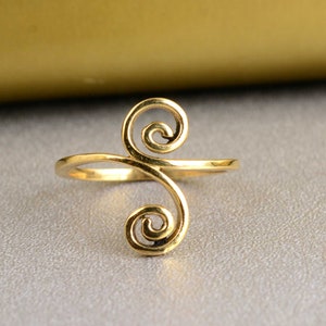 Gold Brass Spiral Ring: Adjustable Swirl Design
