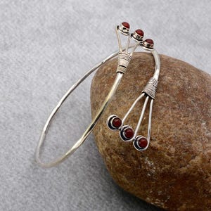 Red Garnet Arm Cuff: Silver Plated Handmade Bangle