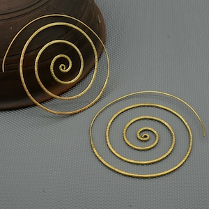 Brass Spiral Hoop Earrings: Hammered Gold Minimalist Style