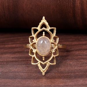 Handmade Rose Quartz Brass Ring: Natural Gemstone Statement Ring