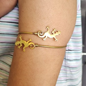 Handmade Brass Lizard Upper Arm Cuff: Animal Bracelet