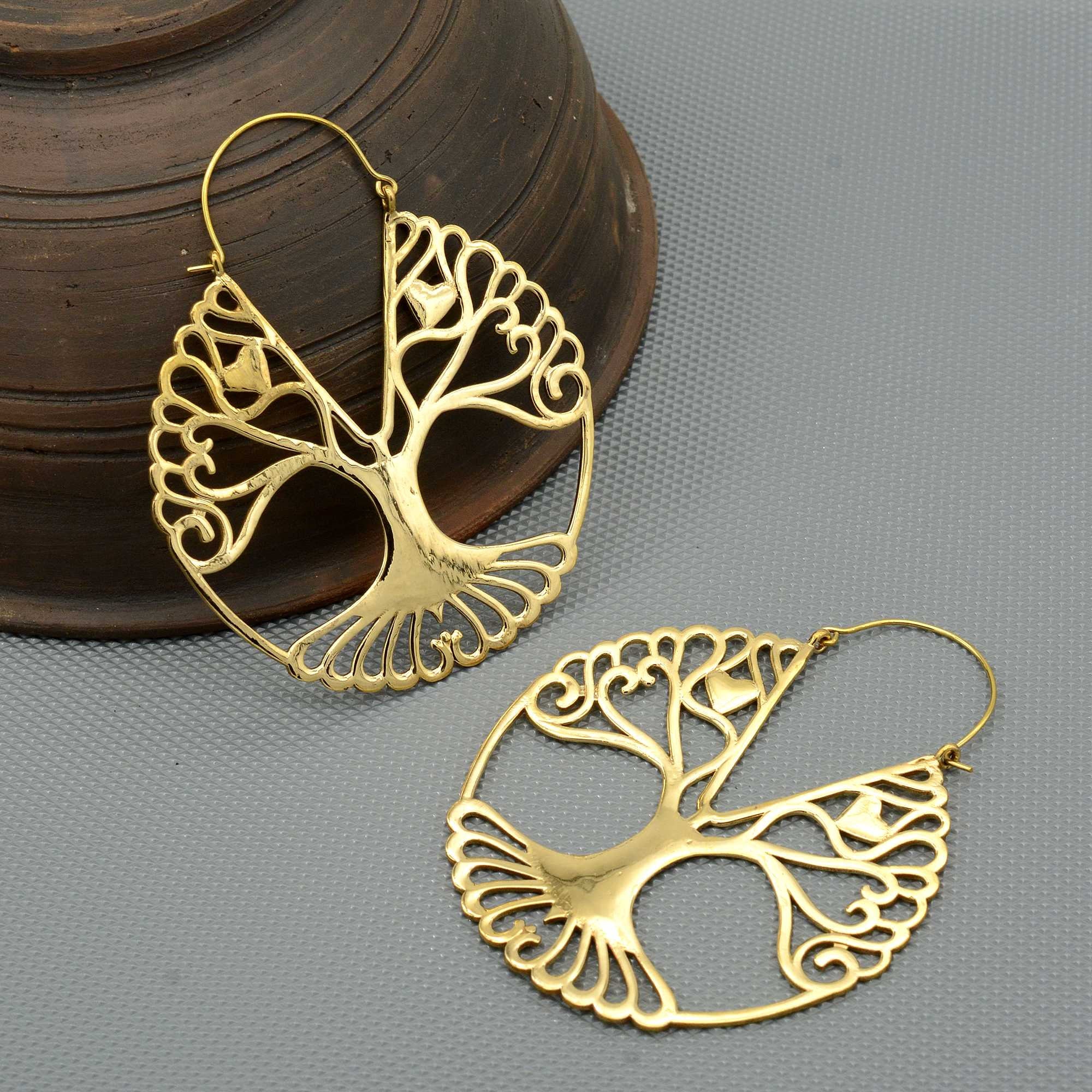 Brass Tree of Life Earrings: Statement Jewelry
