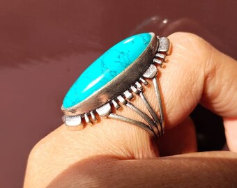 Sterling Silver Handmade Dainty Ring, Statement Turquoise Ring, Boho Ring, Turquoise Ring, Women Ring, Natural Turquoise, Blue Stone Ring