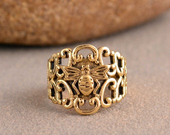 Brass Honey Bee Ring: Handmade Boho Bee Jewelry