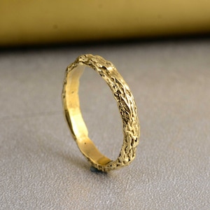 Gold Hammered Wedding Band: Handmade Brass Ring