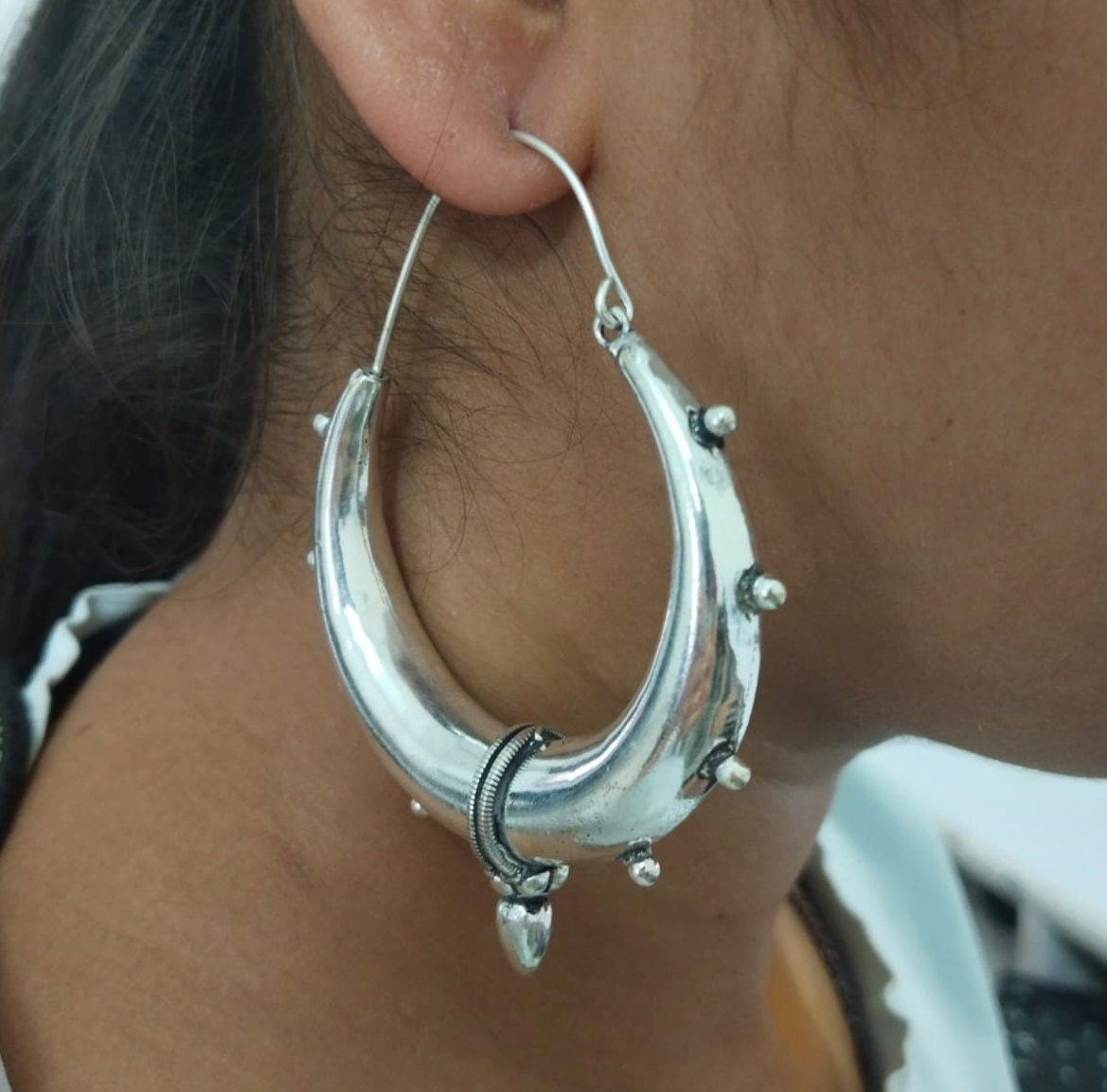 Tribal Spike Brass Hoop Earrings: Chunky Boho Jewelry