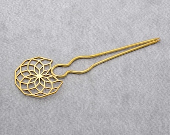Brass Mandala Hair Fork: Minimalist Bun Holder