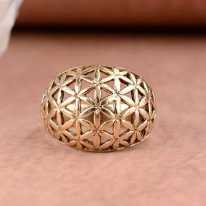 Flower of Life Ring: Sacred Geometry Brass Mandala Ring