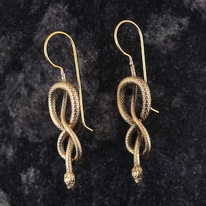 Brass Snake Dangle Earrings: Serpent Wrap Earrings