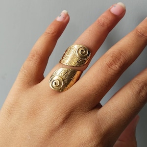 Brass Olive Leaf Ring: Adjustable Wraparound Vine Ring