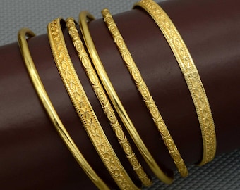 Set of 6 Solid Brass Indian Bangles - Stackable Jewelry