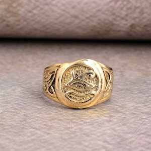 Handmade Brass Horus Eye Ring: Ra Egypt Mandala