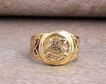 Handmade Brass Horus Eye Ring: Ra Egypt Mandala