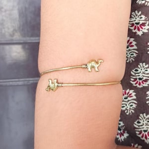 Gold Brass Elephant & Camel Bangle Bracelet