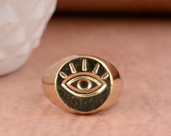 Anillo de oro contra el mal de ojo, anillo de protección, anillo de sello para hombres, anillo contra el mal de ojo, anillo de la suerte, anillo minimalista, anillo delicado, regalos personalizados